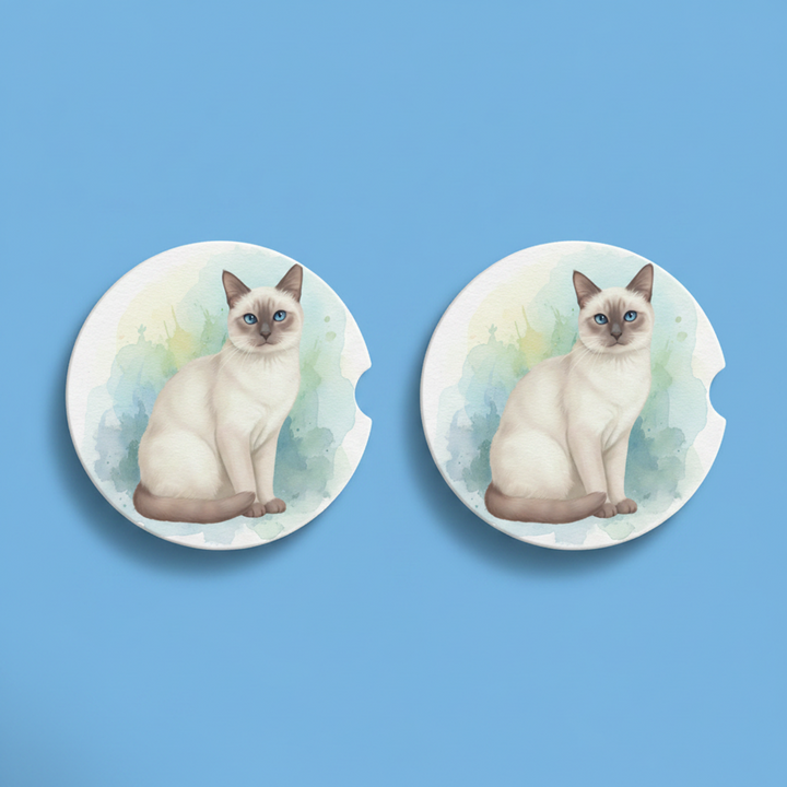 Siamese Lilac Point Watercolor Style – Ceramic Car Coasters - Designs by Mysh
