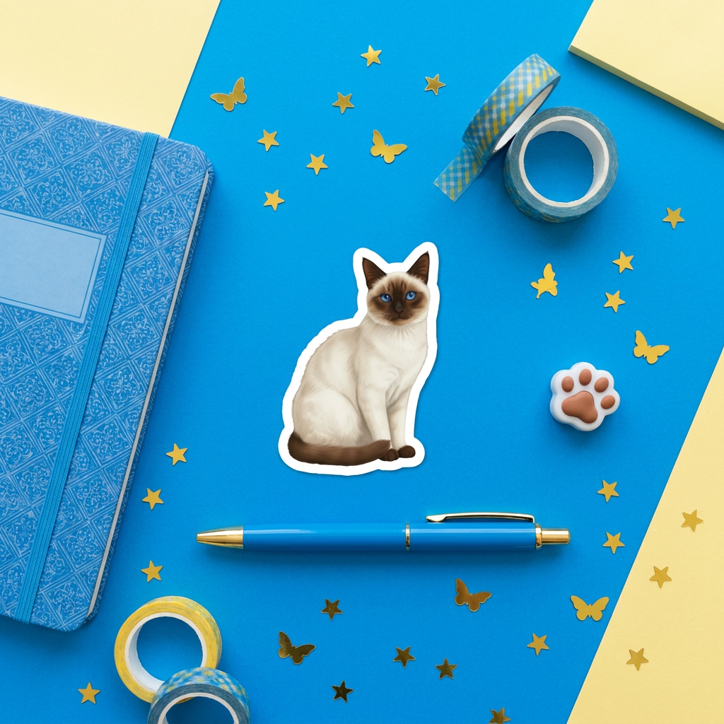 Siamese Seal Point Sticker brand flat lay - Designs by Mysh