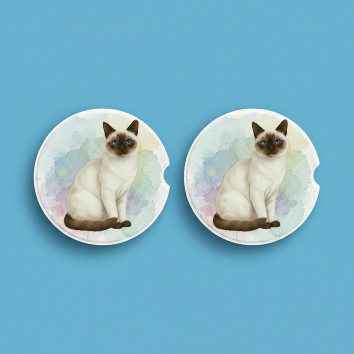 Siamese Seal  Point Watercolor Style – Ceramic Car Coasters - Designs by Mysh