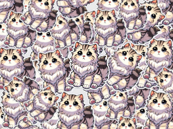 Siberian Cat Sticker, Cute Fluffy Cat Vinyl Decal, Water-resistant Cartoon Cat Sticker, Gift for Cat Lovers, Laptop & Journal Sticker - Designs by Mysh