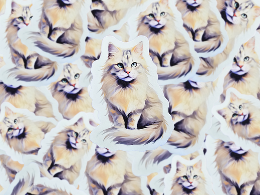 Siberian Cat Sticker, Long-Haired Cat Vinyl Decal, Realistic Breed Art, Cat Lover Gift, Waterproof Sticker for Laptop or Bottle
