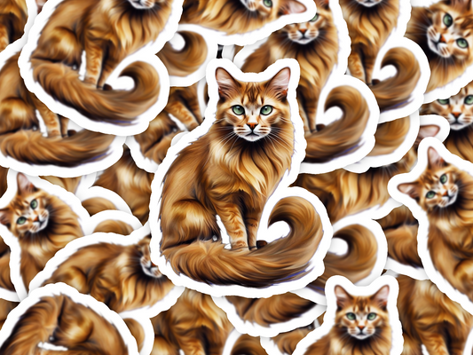 Somali Cat Sticker, Longhaired Cat Decal, Waterproof Vinyl Sticker, Cat Breed Art, Gift for Cat Lovers, Pet Laptop Sticker
