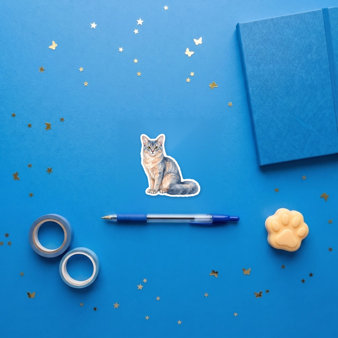 Somali Blue watercolor sticker flat lay with stationery – Designs by Mysh