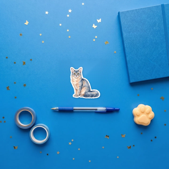 Somali Blue watercolor sticker flat lay with stationery – Designs by Mysh