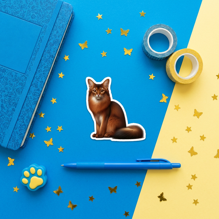 Somali Cat Watercolor Sticker brand flat lay - Designs by Mysh