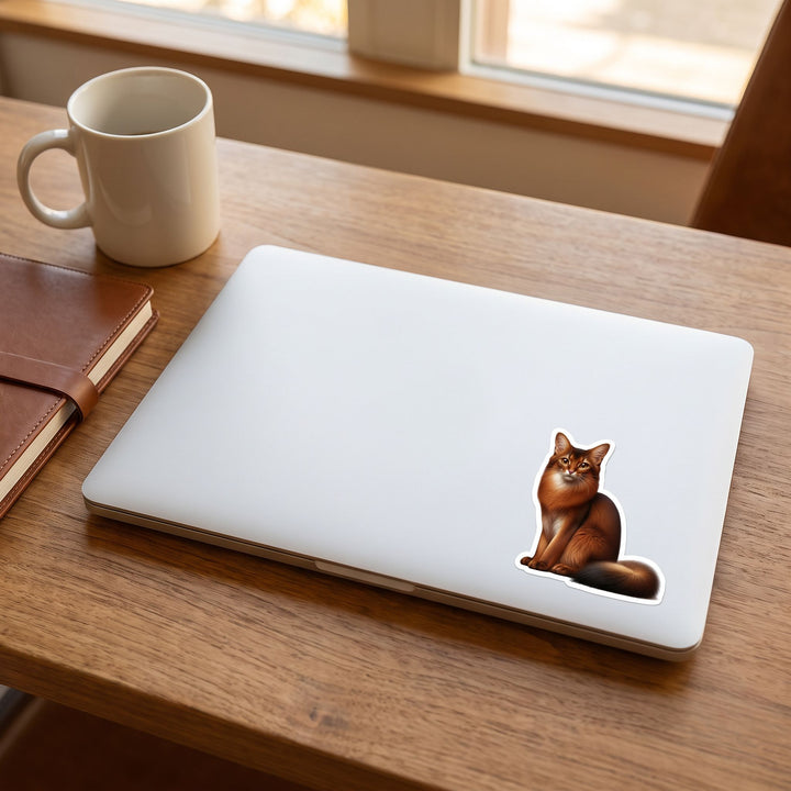 Somali Cat Watercolor Sticker on a laptop - Designs by Mysh