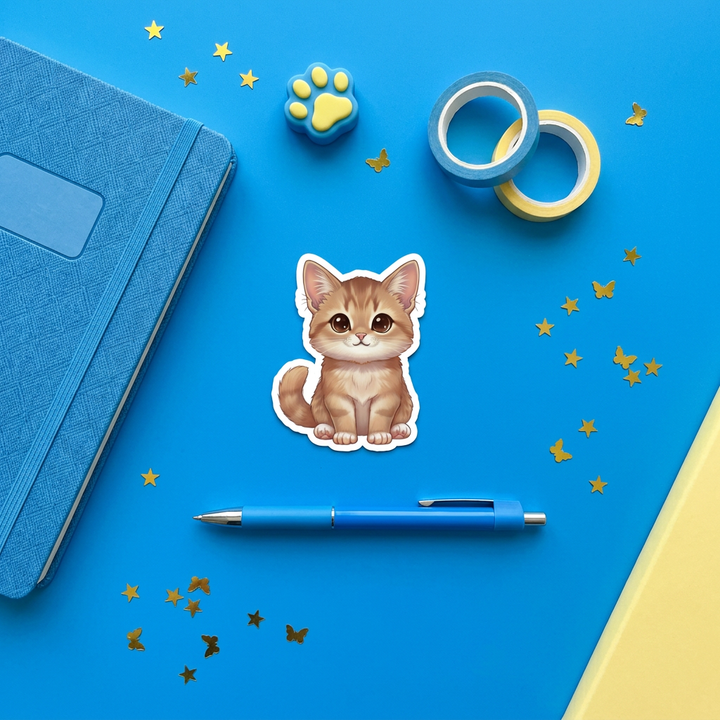Somali Fawn Kawaii Sticker in a blue flat lay