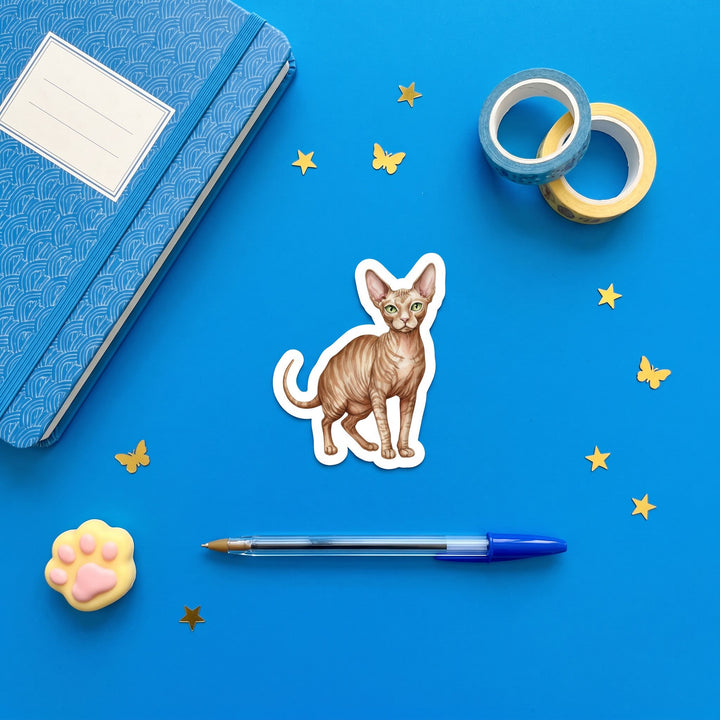 Sphynx Tabby Watercolor Sticker brand flat lay - Designs by Mysh