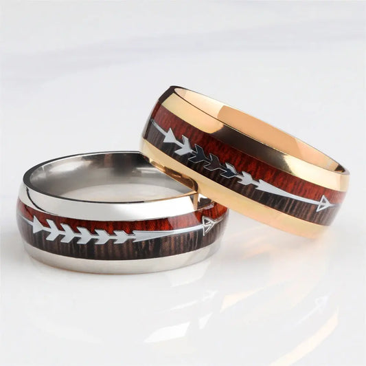 Stainless Steel Wood Grain Arrow Inlaid Ring - Designs by Mysh