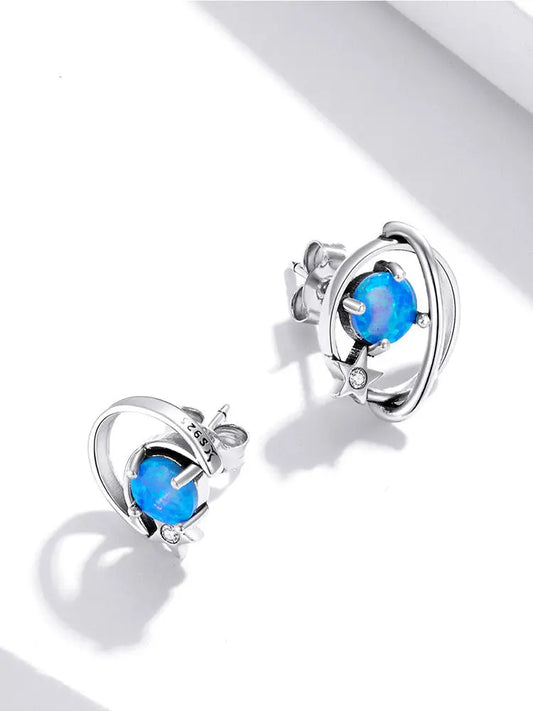 Sterling Silver With Simple Hollow Blue Opo Earrings - Designs by Mysh