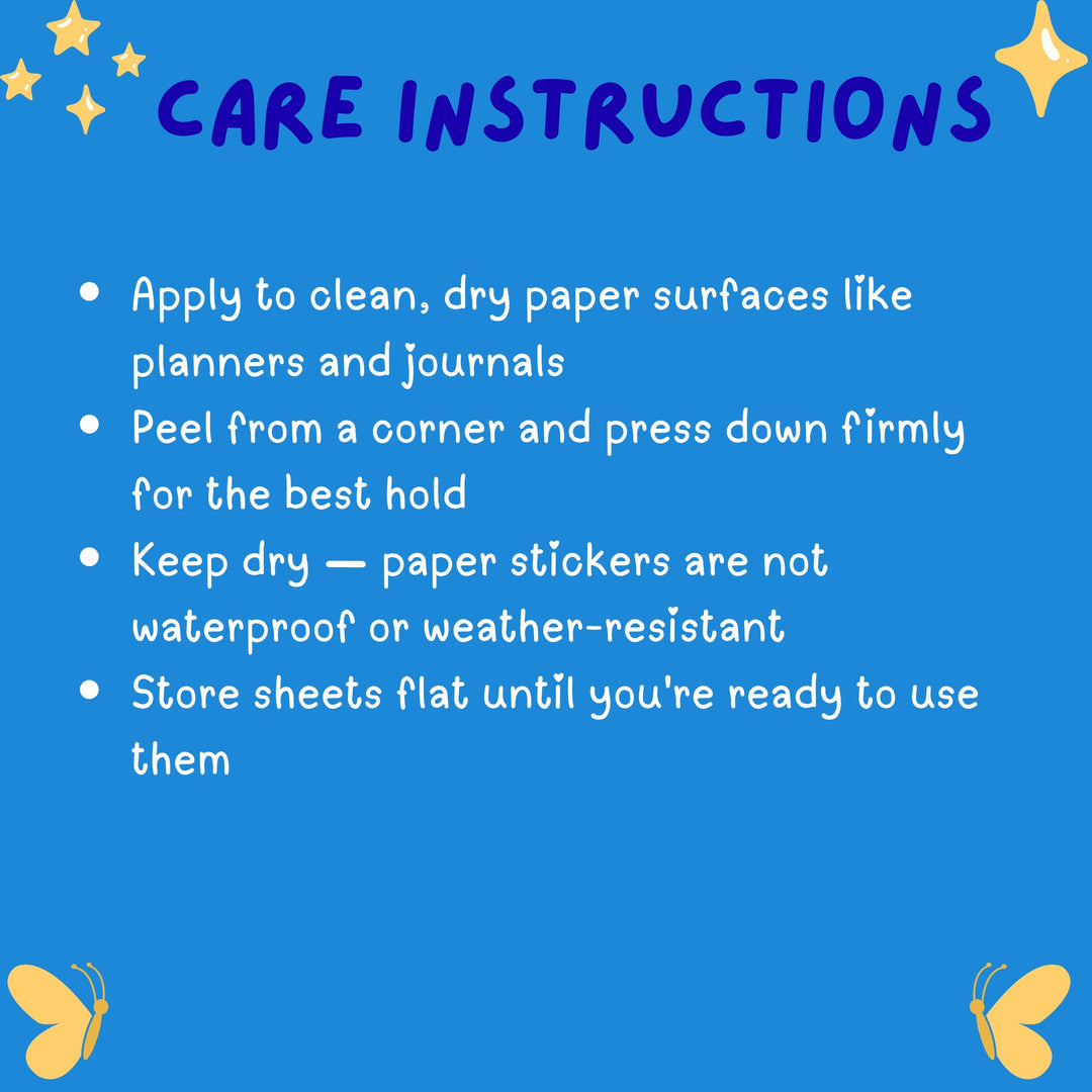 Sticker Sheet Care Instructions - Designs by Mysh