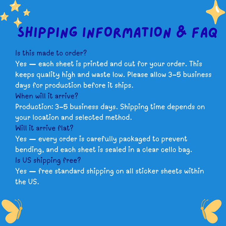 Sticker Sheet Shipping Information &amp; FAQ - Designs by Mysh