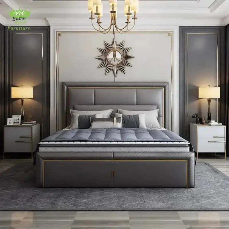 Stylish Furniture Light Luxury Bed Frame Dark Gray Complete - Designs by Mysh