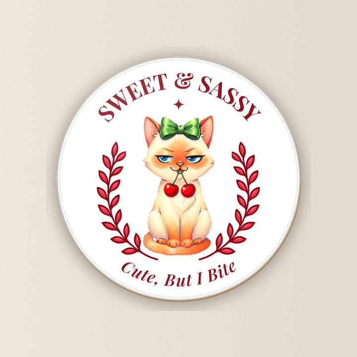 Sweet and Sassy Siamese cat round ceramic coaster – Designs by Mysh
