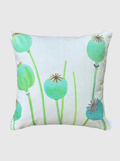 Throw Pillow: Poppy Pods on Ecru - Designs by Mysh