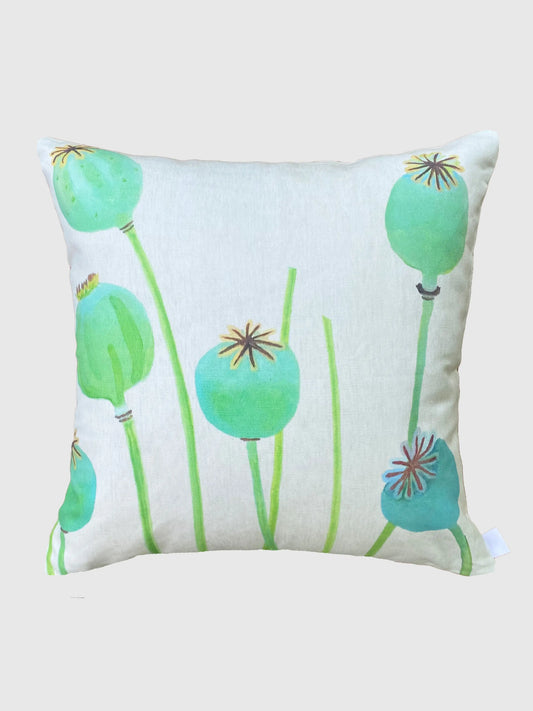 Throw Pillow: Poppy Pods on Ecru - Designs by Mysh