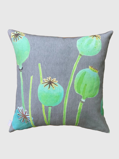 Throw Pillow: Poppy Pods on Grey - Designs by Mysh