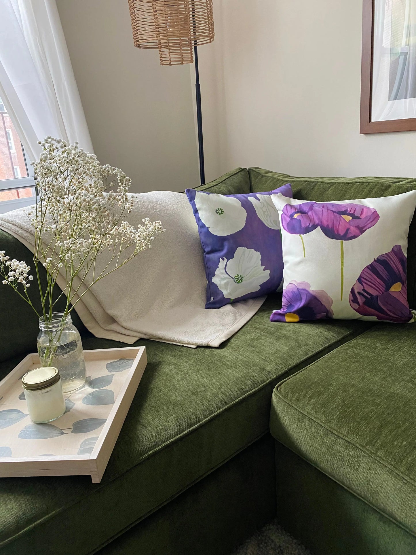 Throw Pillow: Purple Poppies on Snow - Designs by Mysh