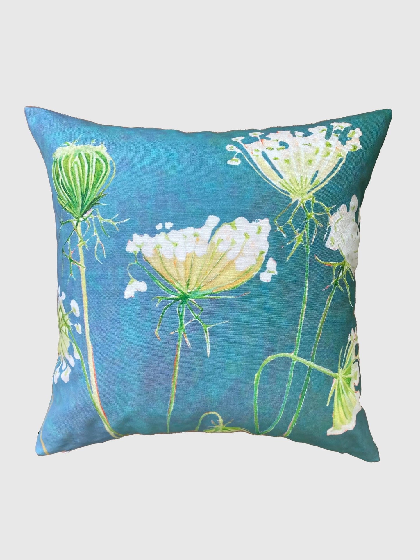 Throw Pillow: Queen Anne's Lace on Teal - Designs by Mysh