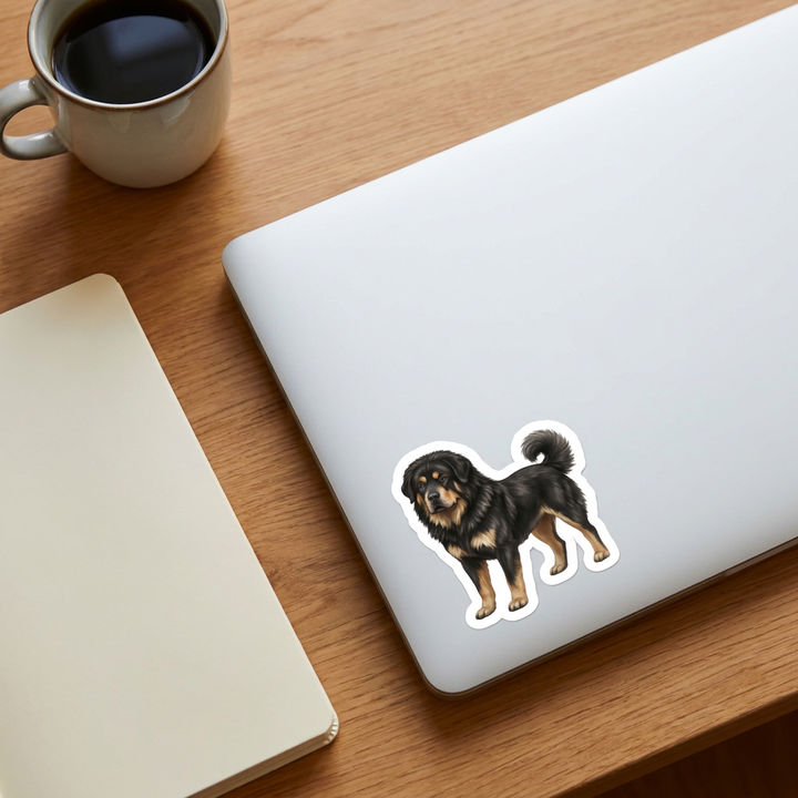 Tibetan Mastiff Black Tan Sticker on a laptop - Designs by Mysh