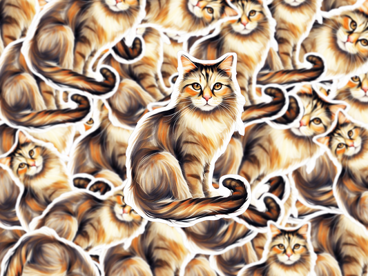 Torbie Cat Sticker, Vinyl Waterproof Cat Decal, Cute Torbie Kitty Art, Pet Lover Gift, Laptop Water Bottle or Notebook Sticker