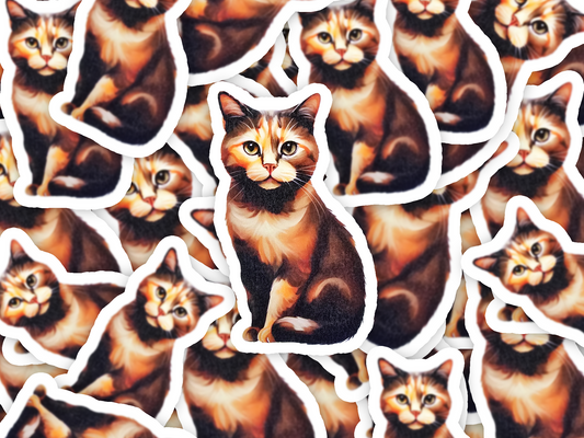 Tortoiseshell Cat Sticker, Calico Cat Vinyl Decal, Waterproof Cat Lover Gift, Laptop Water Bottle Decor, Pet Breed Art Sticker