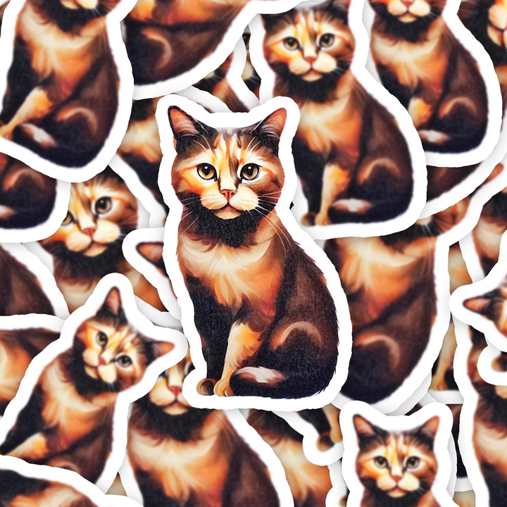 Tortoiseshell Cat Sticker, Calico Cat Vinyl Decal, Water-resistant Cat Lover Gift, Laptop Water Bottle Decor, Pet Breed Art Sticker - Designs by Mysh