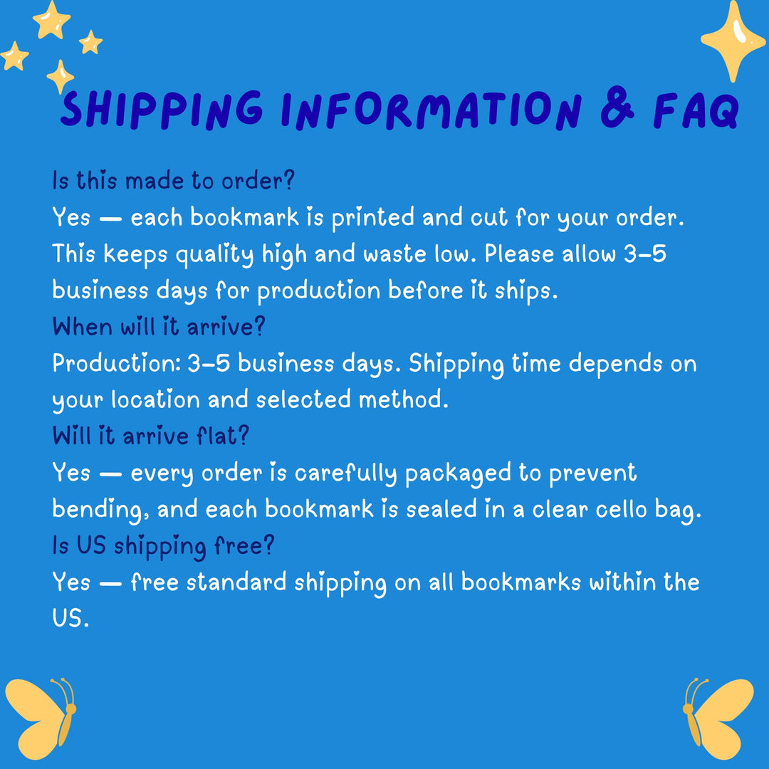 Traditional Bookmark Shipping Information &amp; FAQ - Designs by Mysh