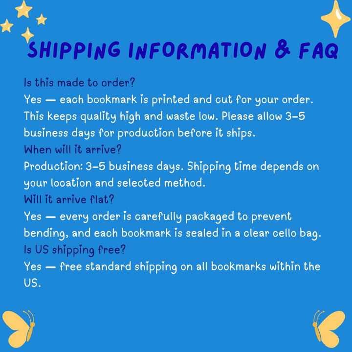 Traditional Bookmark Shipping Information &amp; FAQ - Designs by Mysh