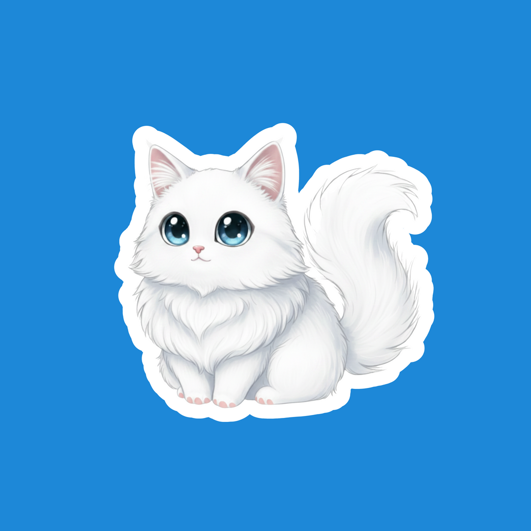Turkish Angora White Kawaii Artwork – Designs by Mysh
