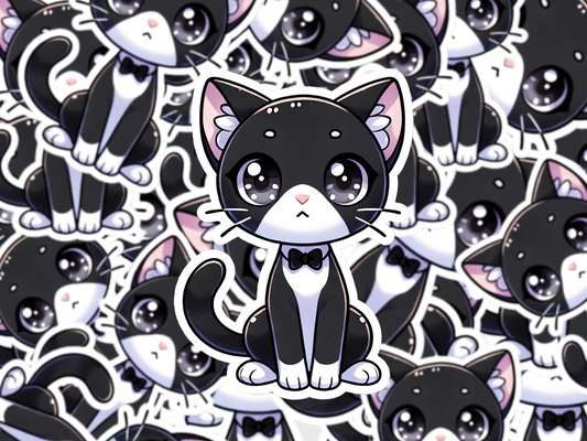 Tuxedo Cat Sticker, Cute Black and White Cat Decal, Cartoon Vinyl Sticker, Gift for Cat Lovers, Laptop Water Bottle Planner Decor