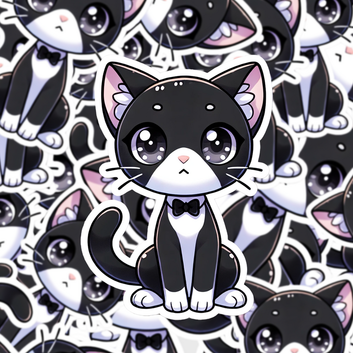 Tuxedo Cat Sticker, Cute Black and White Cat Decal, Cartoon Vinyl Sticker, Gift for Cat Lovers, Laptop Water Bottle Planner Decor - Designs by Mysh