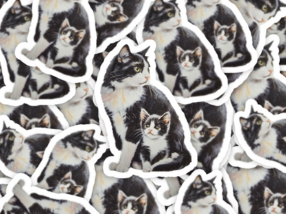 Tuxedo Short Hair Cat Sticker, Mama & Kitten Art, Cute Vinyl Cat Decal, Gift for Cat Moms, Laptop or Journal Decor