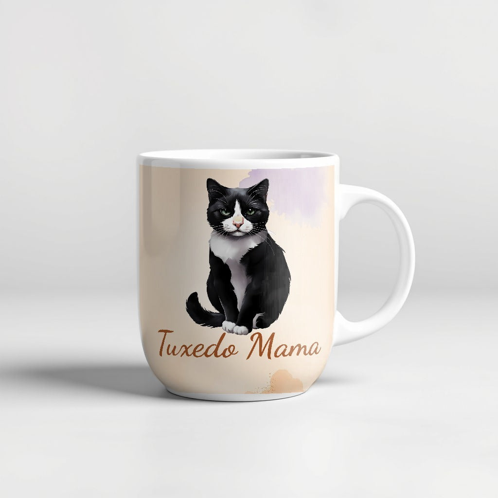 Tuxedo cat watercolor Tuxedo Mama 15oz ceramic mug - Designs by Mysh