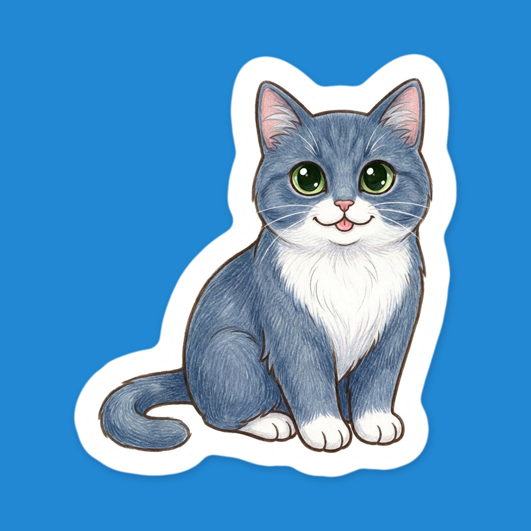 Tuxedo Cat Grey and White kawaii vinyl sticker – Designs by Mysh
