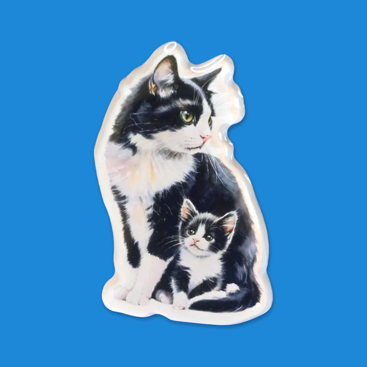 Black and White Cat Fridge Magnet, Mom and Kitten Magnet, Handmade Cat Lover Gift, Cute Animal Kitchen Decor, Pet Parent Keepsake - Designs by Mysh