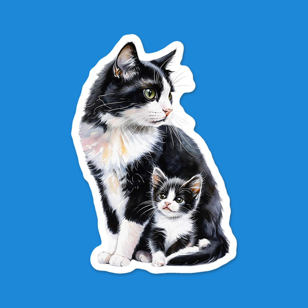 Tuxedo Cat and Kitten Vinyl Sticker - Designs by Mysh