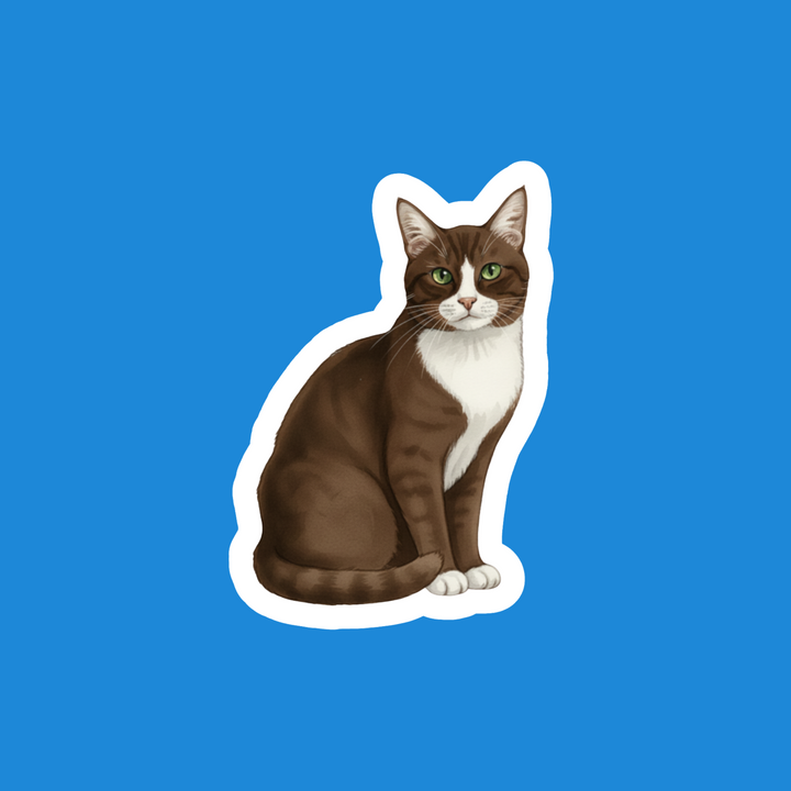 Tuxedo Cat Brown Short Hair Watercolor Vinyl Sticker – Designs by Mysh