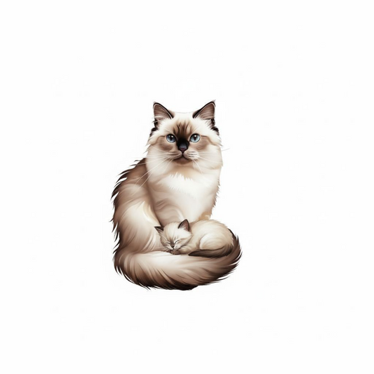 Birman Cat Sticker, Mama & Kitten Watercolor Art, Vinyl Cat Decal, Cute Cat Mom Gift, Laptop or Journal Decor