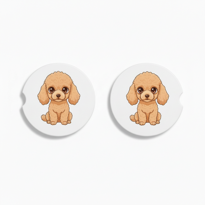 Poodle Doodle Kawaii Style  – Ceramic Car Coasters - Designs by Mysh