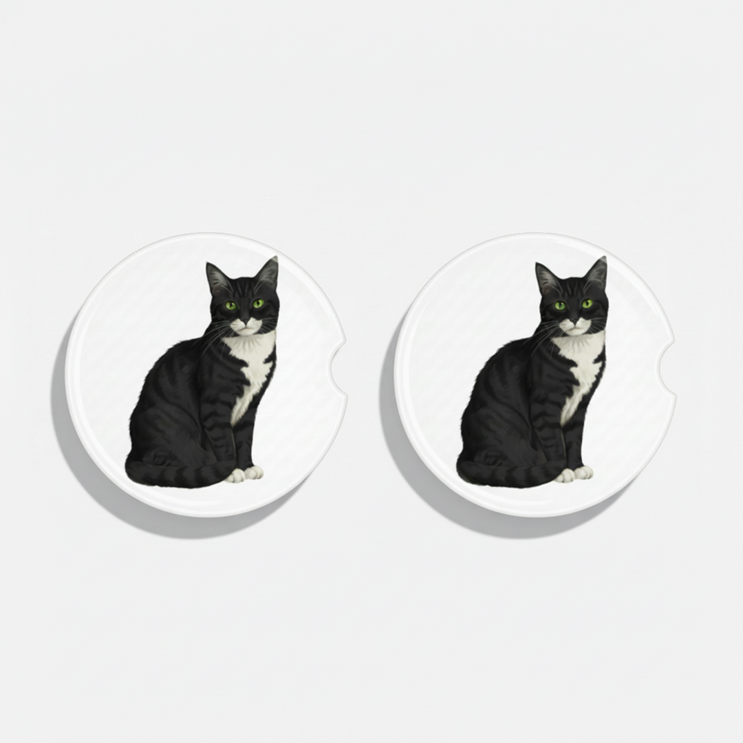 Tabby Cat Watercolor Style – Ceramic Car Coasters - Designs by Mysh