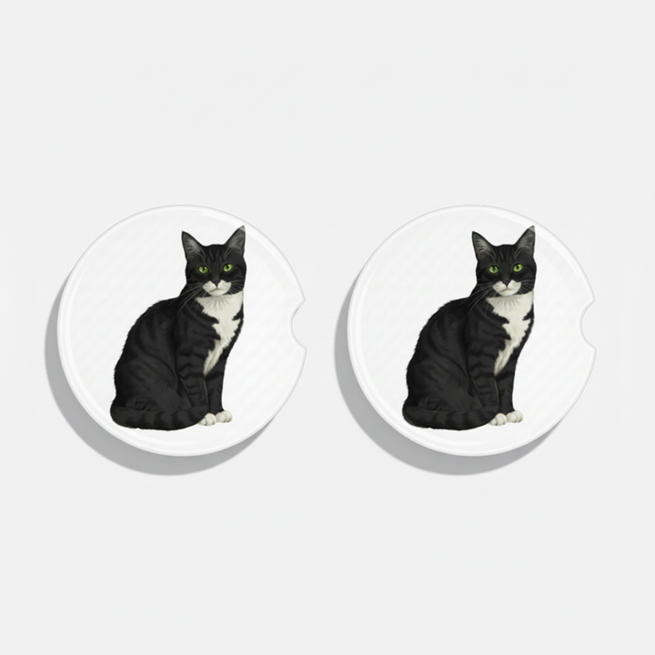 Tabby Cat Watercolor Style – Ceramic Car Coasters - Designs by Mysh