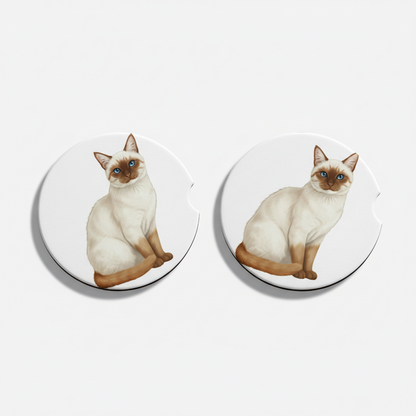 Siamese Watercolor Style – Ceramic Car Coasters
