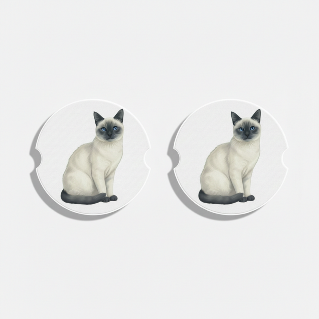 Siamese Watercolor Style – Ceramic Car Coasters - Designs by Mysh