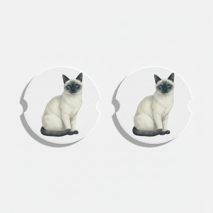 Siamese Watercolor Style – Ceramic Car Coasters
