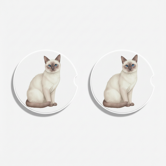 Siamese Watercolor Style – Ceramic Car Coasters