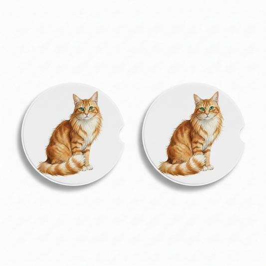 Tabby Cat Watercolor Style – Ceramic Car Coasters