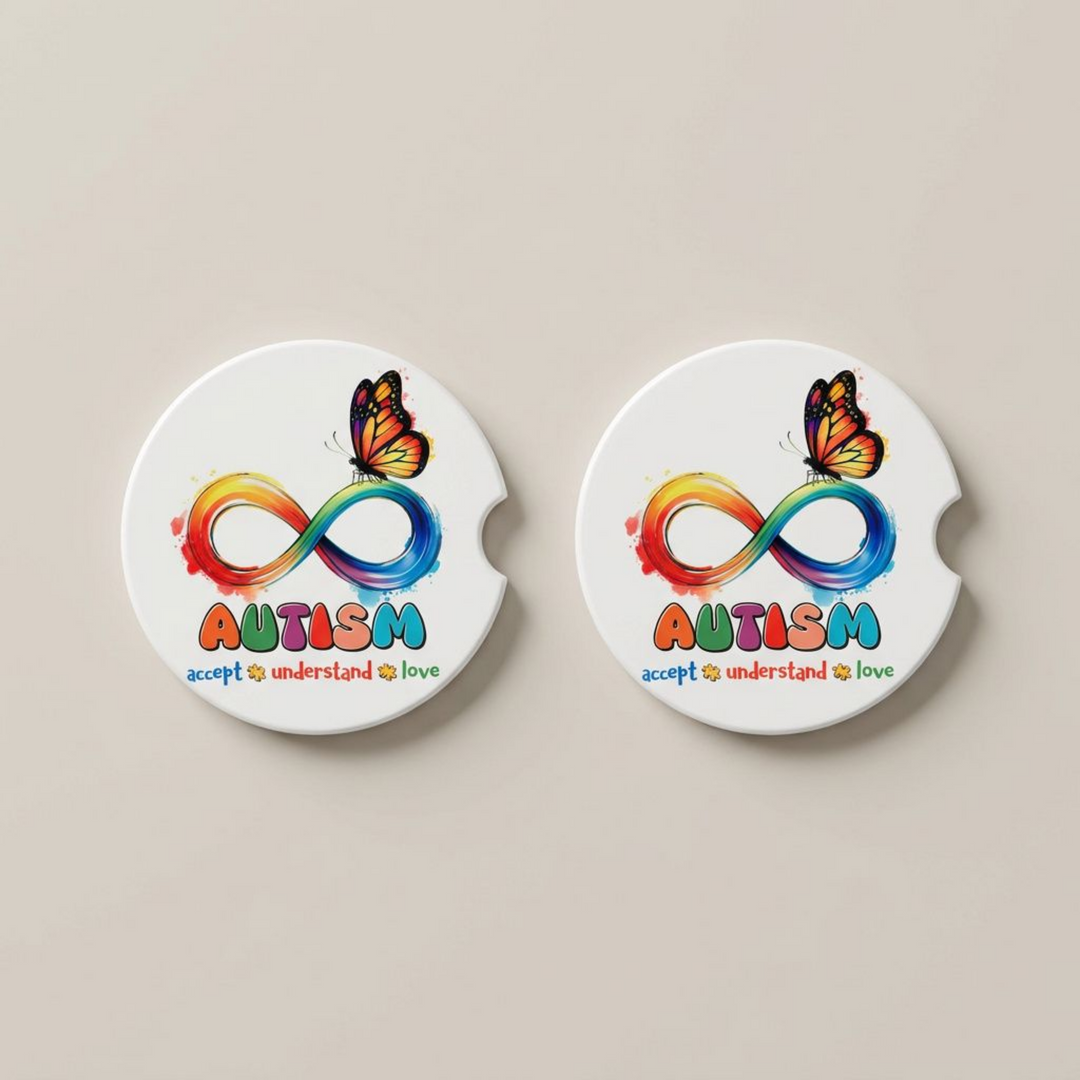 Autism Acceptance Ceramic Car Coaster Set - design detail - Designs by Mysh