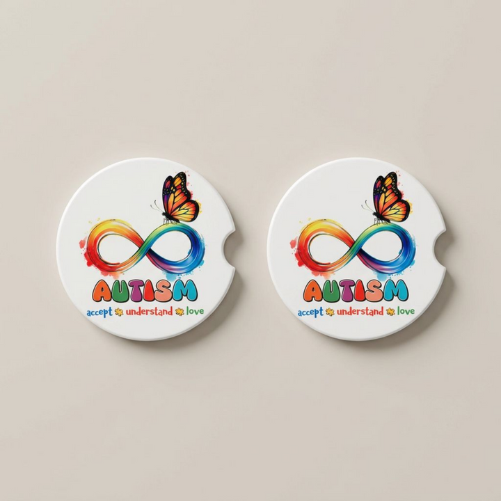 Autism Acceptance Ceramic Car Coaster Set - design detail - Designs by Mysh