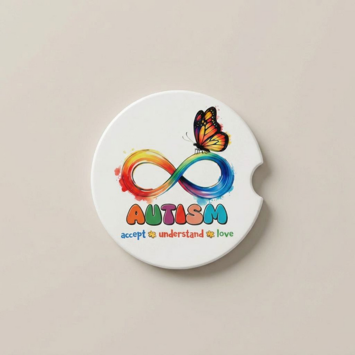 Autism Acceptance Ceramic Car Coaster Set - single coaster detail - Designs by Mysh